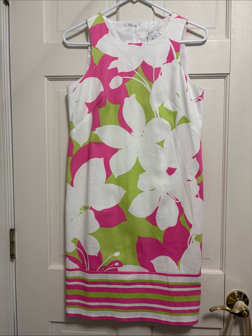 London Times Dress Sleeveless Pink Green Shift – Size 6